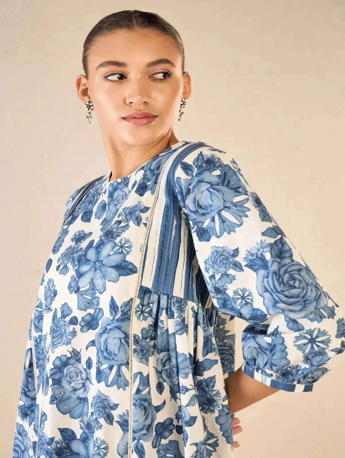 Blue Rose Side Gather Tunic CO-Ord Set - Pallodstore