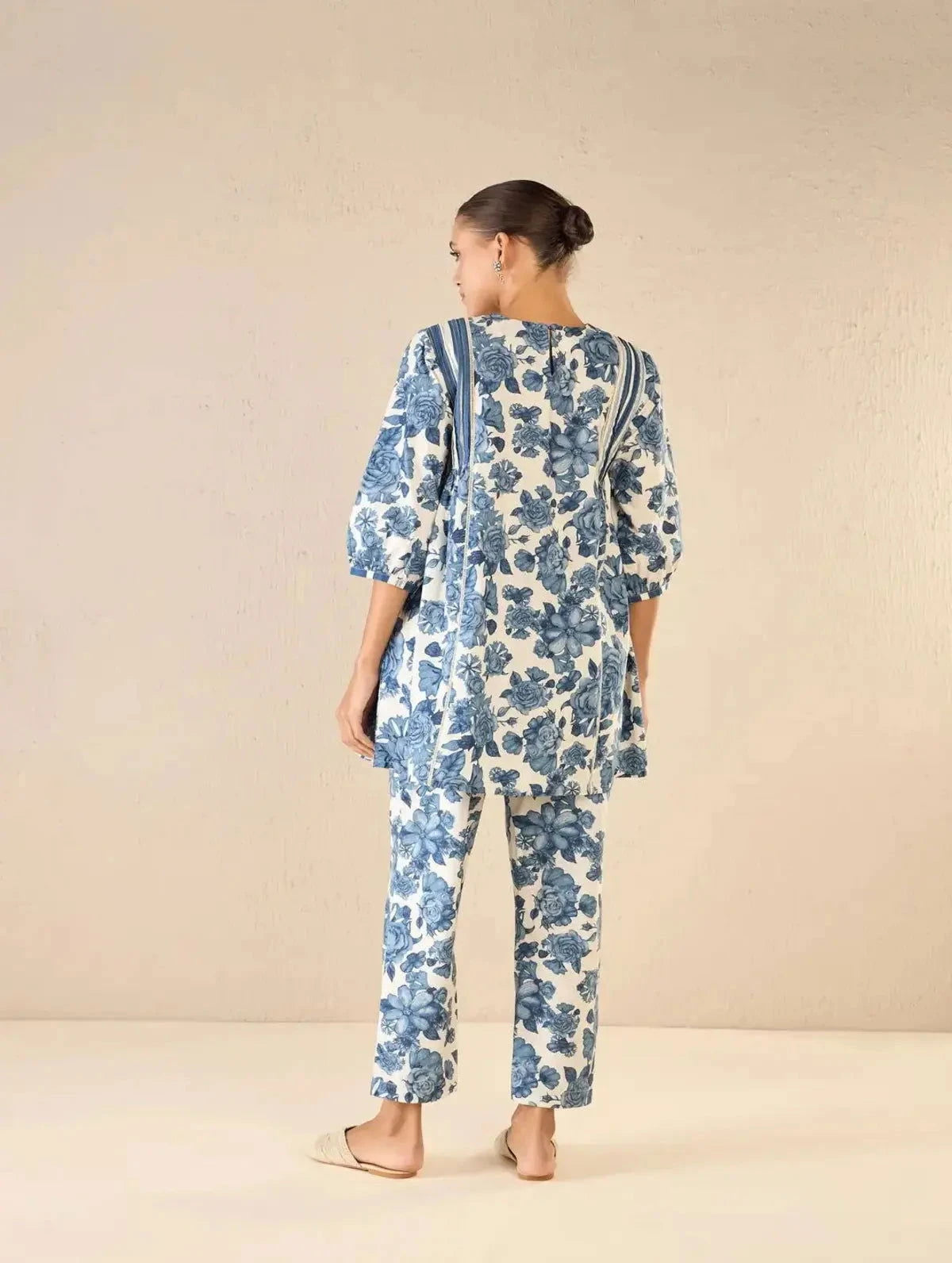 Blue Rose Side Gather Tunic CO-Ord Set - Pallodstore