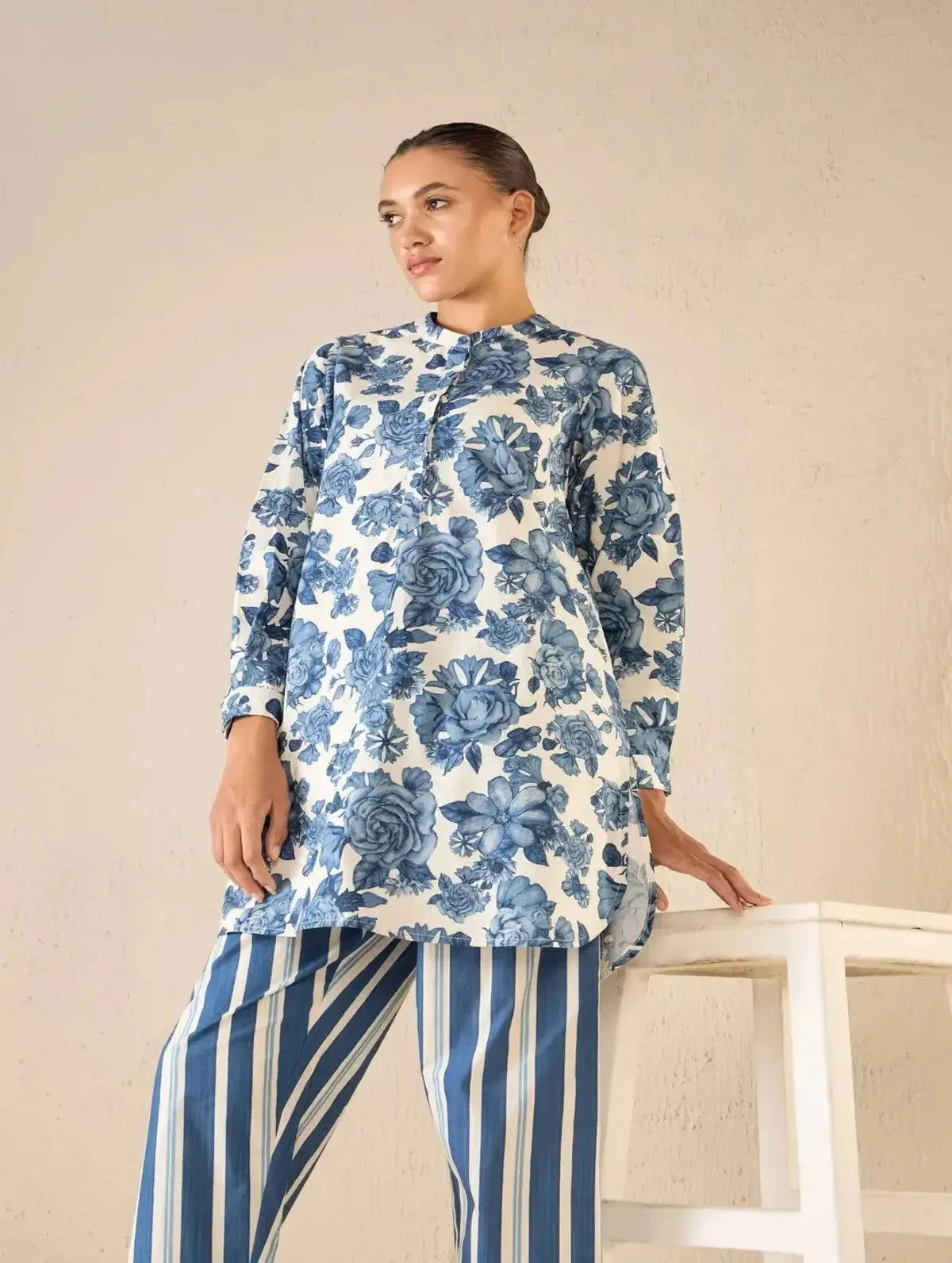 Blue Rose Tunic co-ord Set - Pallodstore