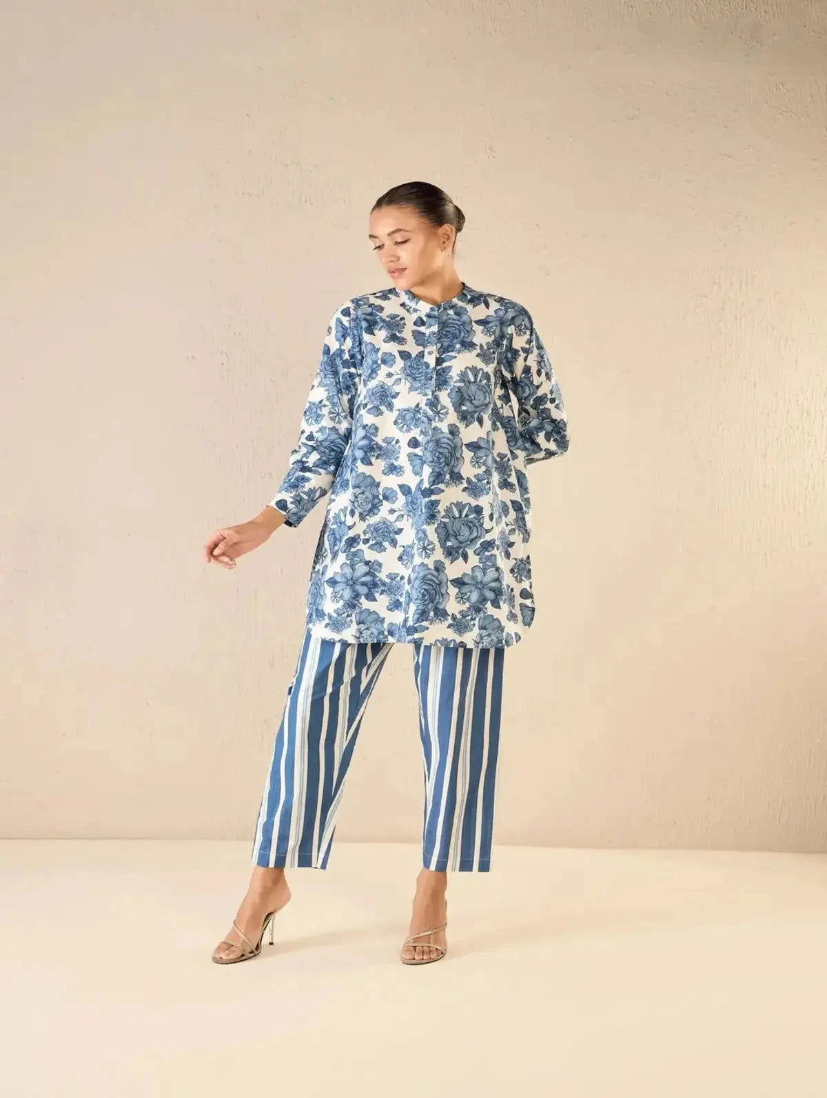 Blue Rose Tunic co-ord Set - Pallodstore