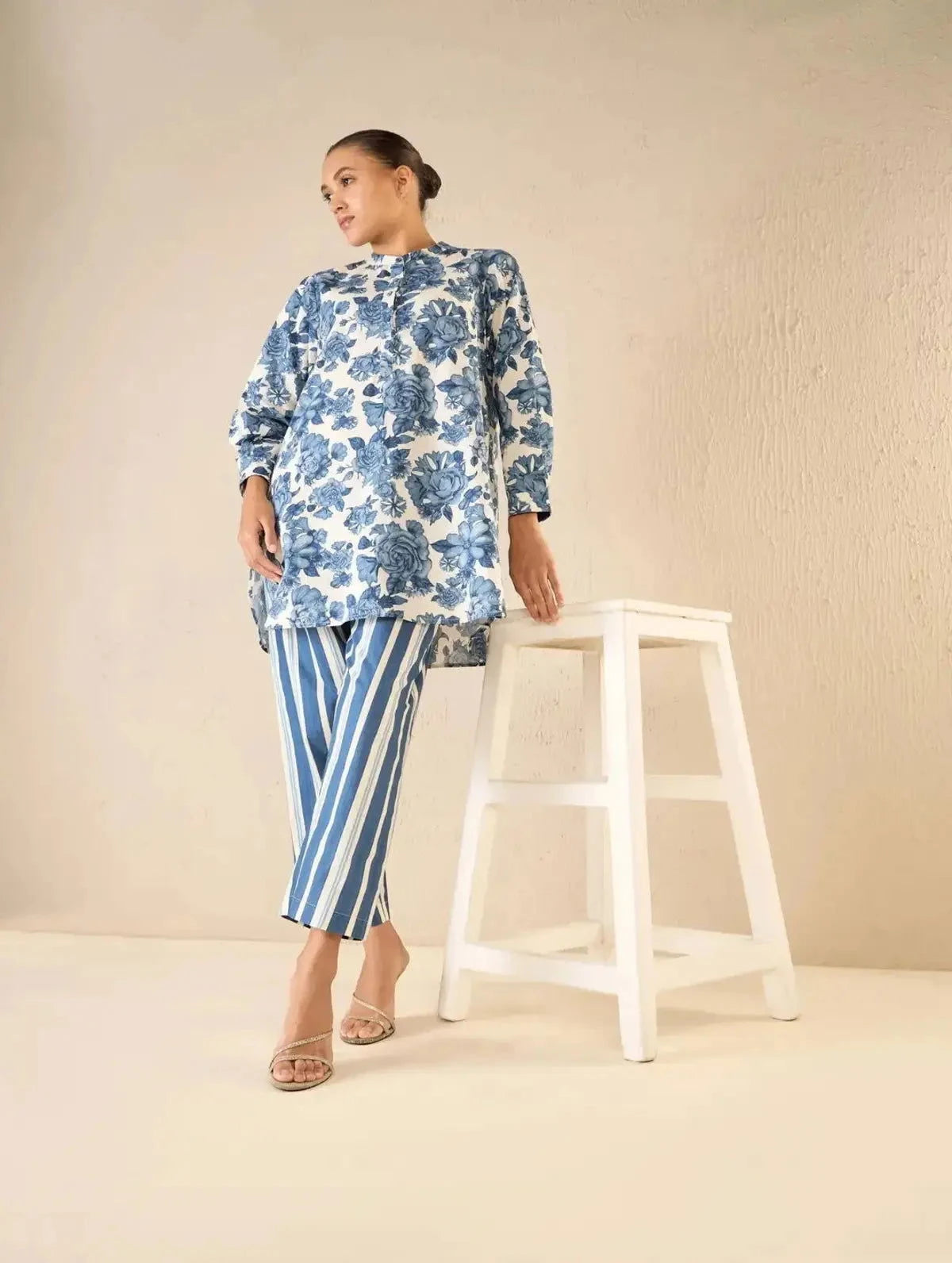 Blue Rose Tunic co-ord Set - Pallodstore