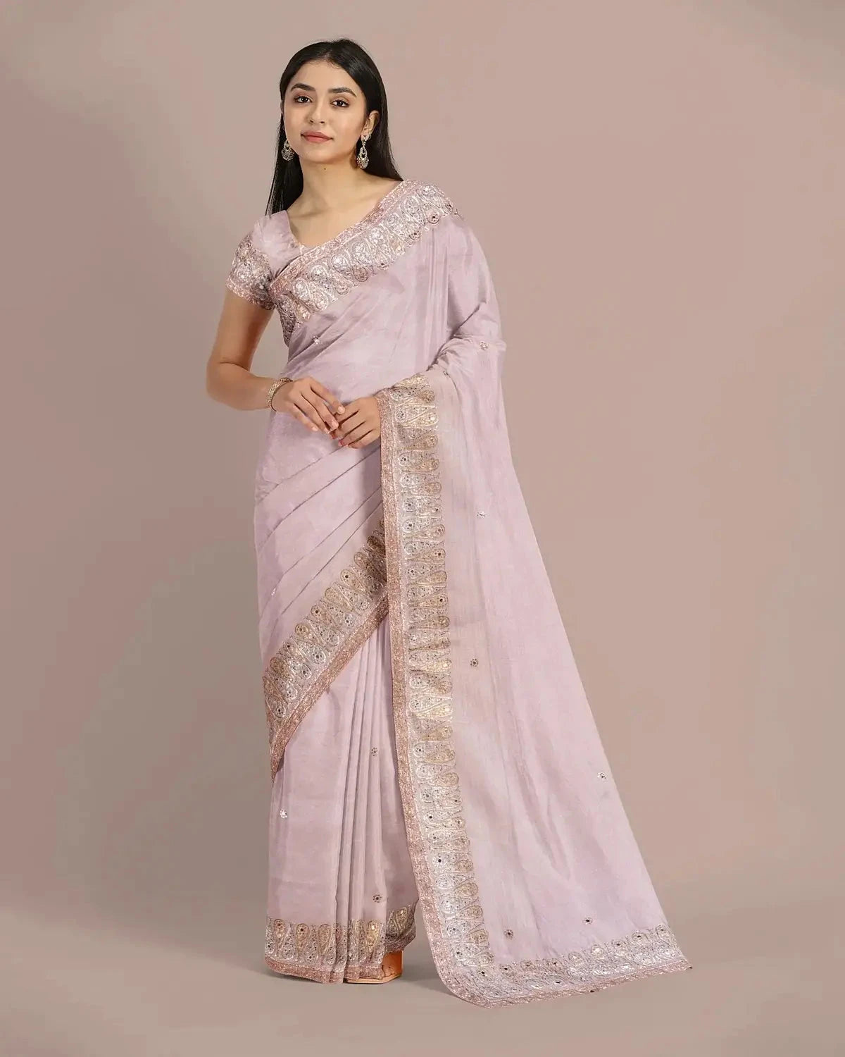 Blush Pink Tissue Saree - Pallodstore