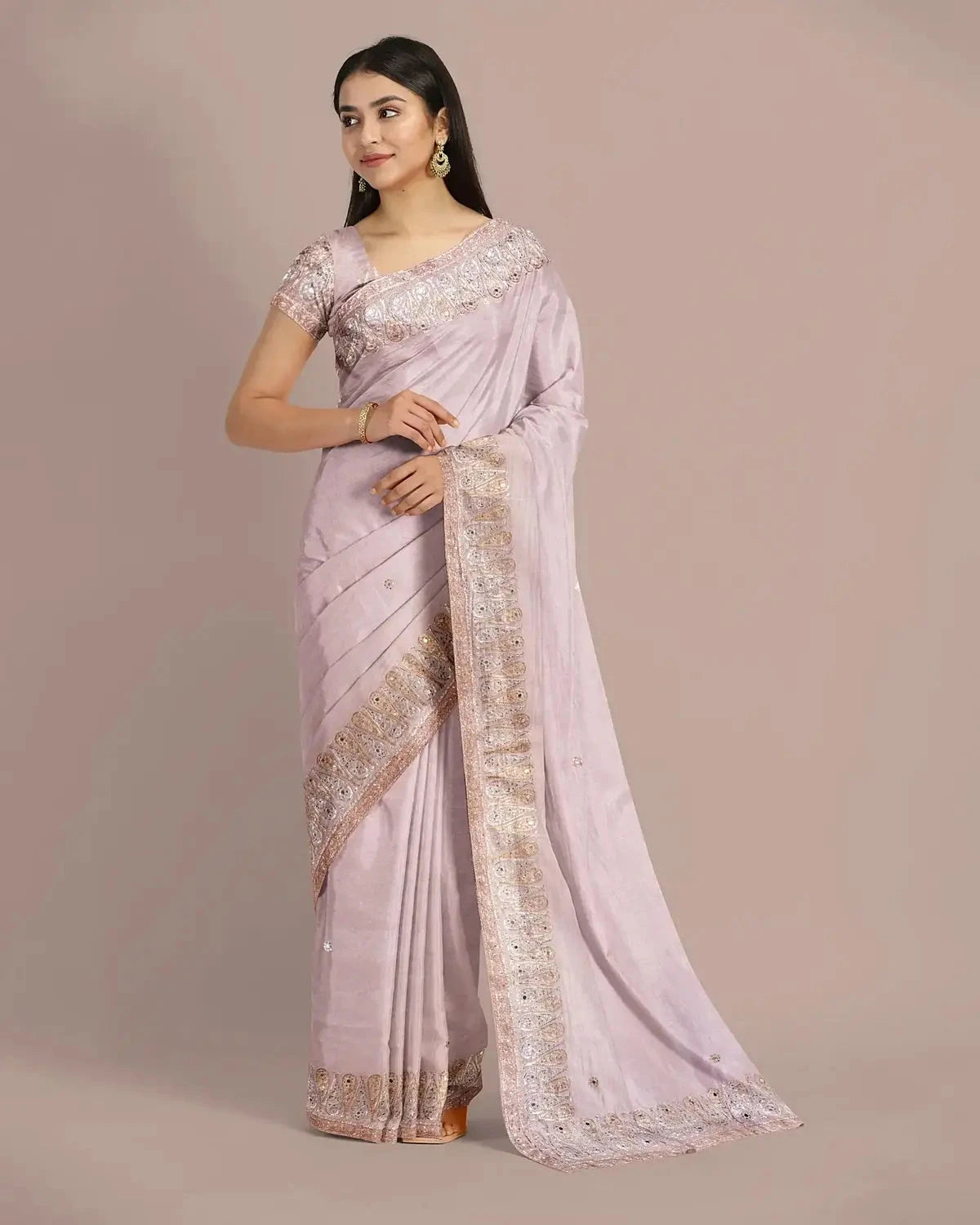 Blush Pink Tissue Saree - Pallodstore