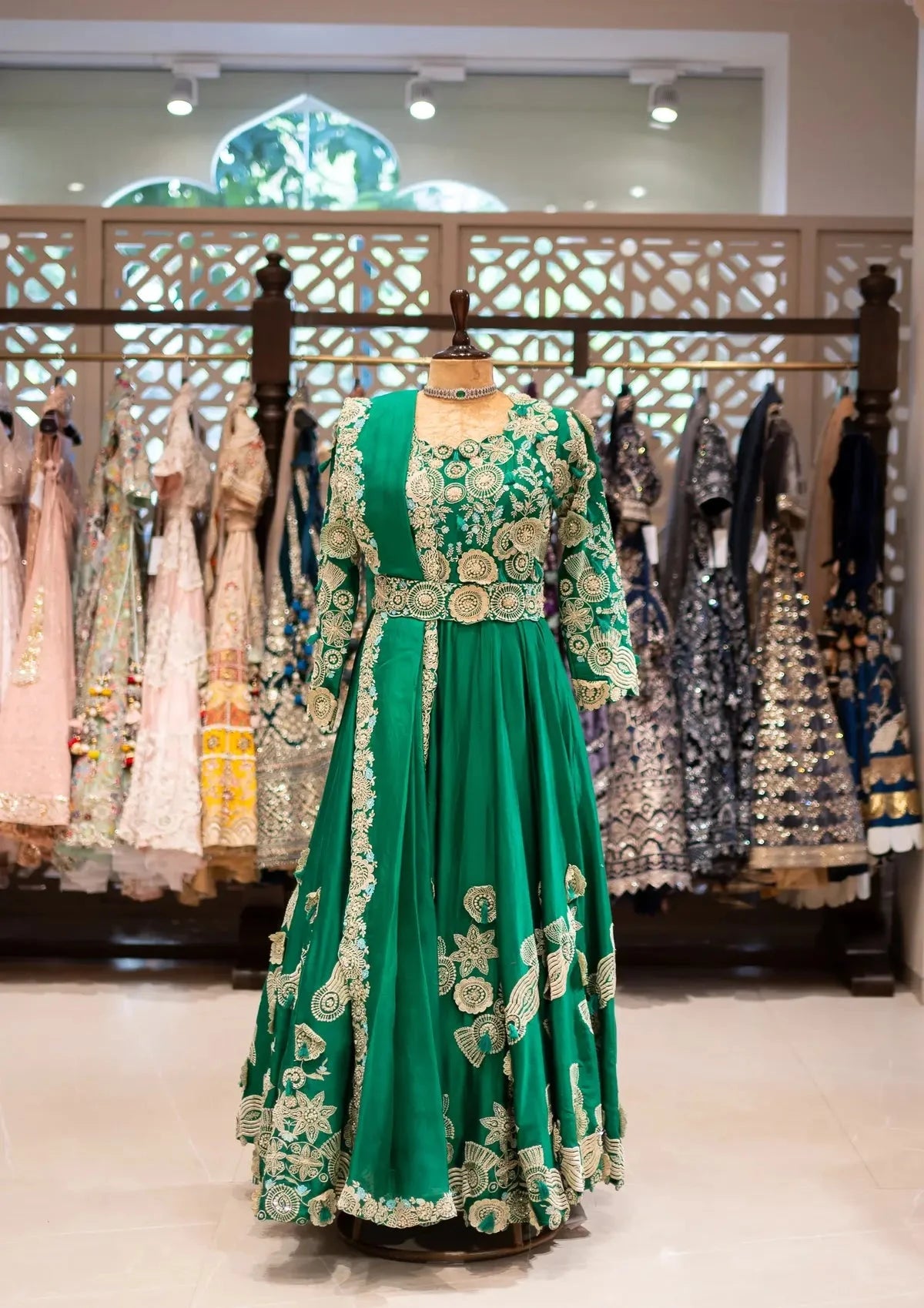 Bottle Green Floor Length Anarkali With Dupatta - Pallodstore