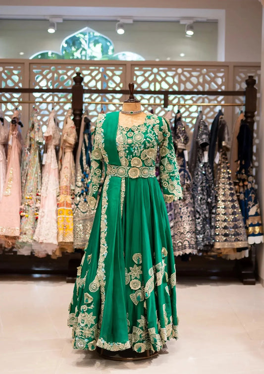 Bottle Green Floor Length Anarkali With Dupatta - Pallodstore