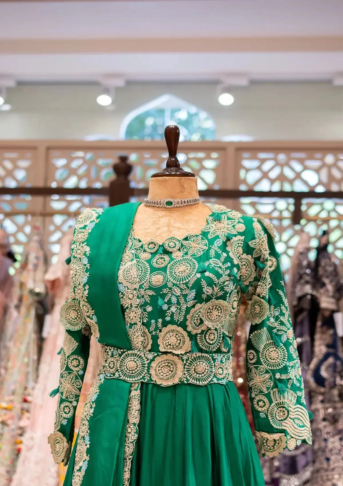 Bottle Green Floor Length Anarkali With Dupatta - Pallodstore