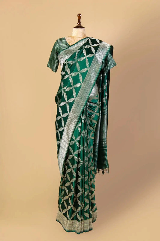 Bottle Green Gajji Silk Saree - Pallodstore