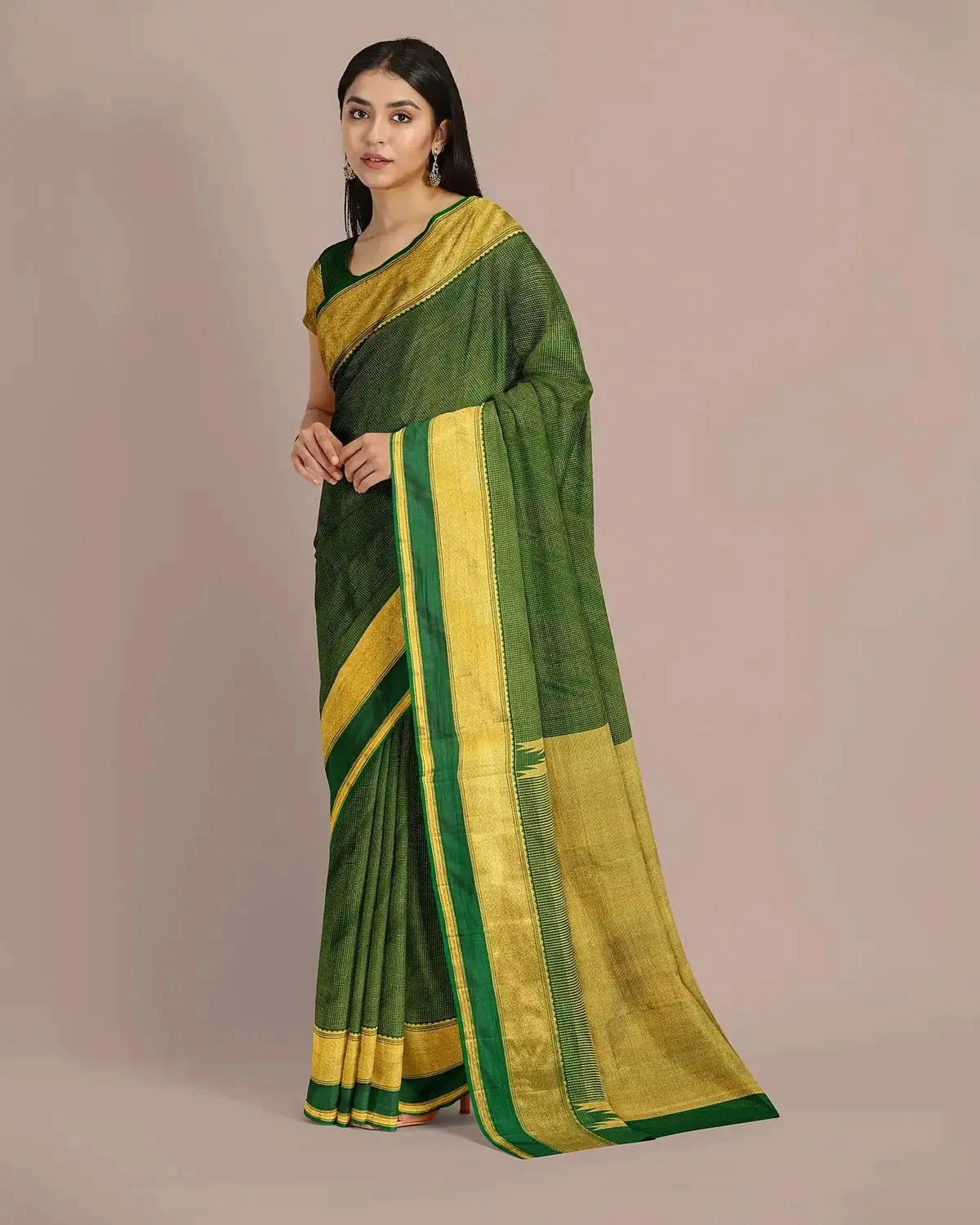 Bottle Green Kanjivaram Saree - Pallodstore