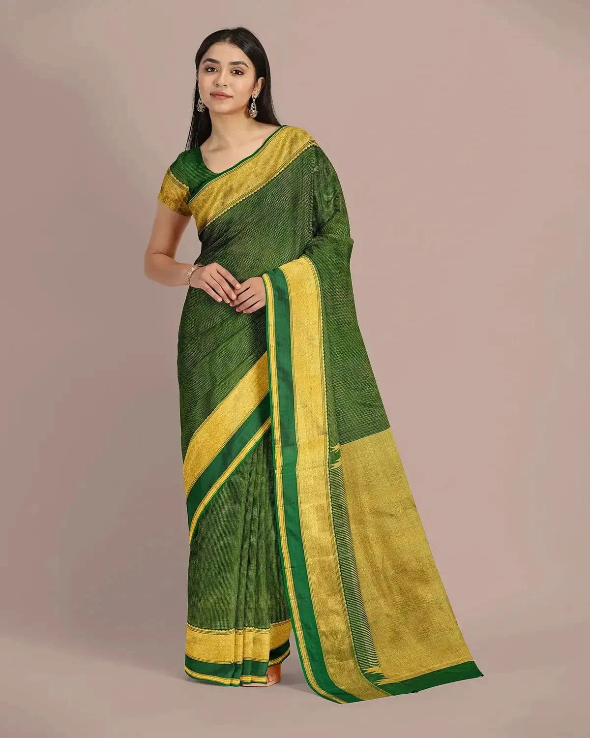 Bottle Green Kanjivaram Saree - Pallodstore