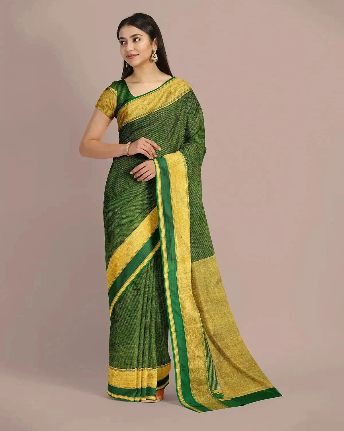 Bottle Green Kanjivaram Saree - Pallodstore