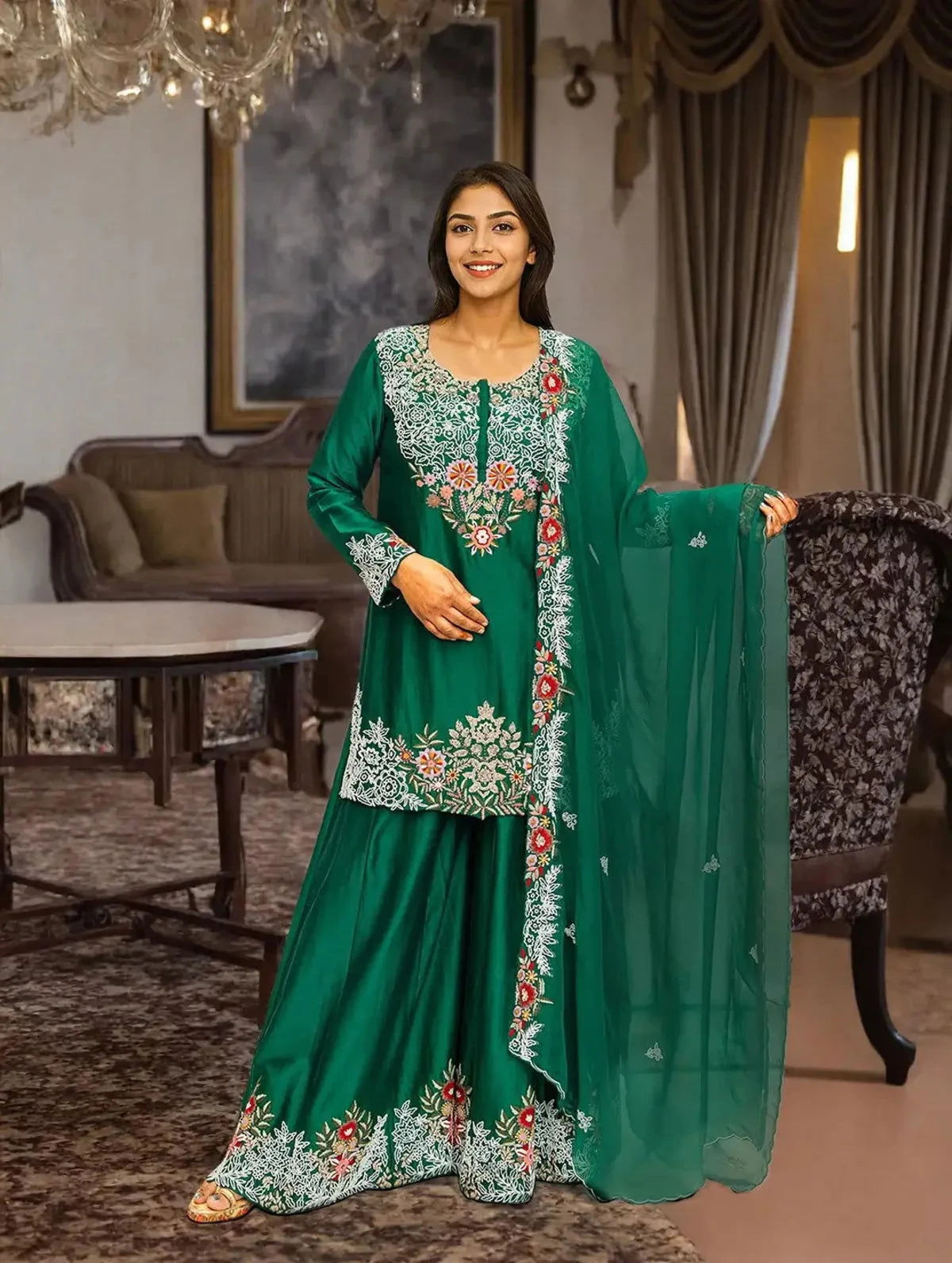 Bottle Green Sharara Set - Pallodstore
