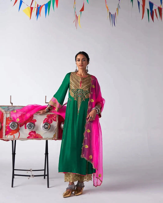 Bottle Green Side Kali Kurta Set - Pallodstore