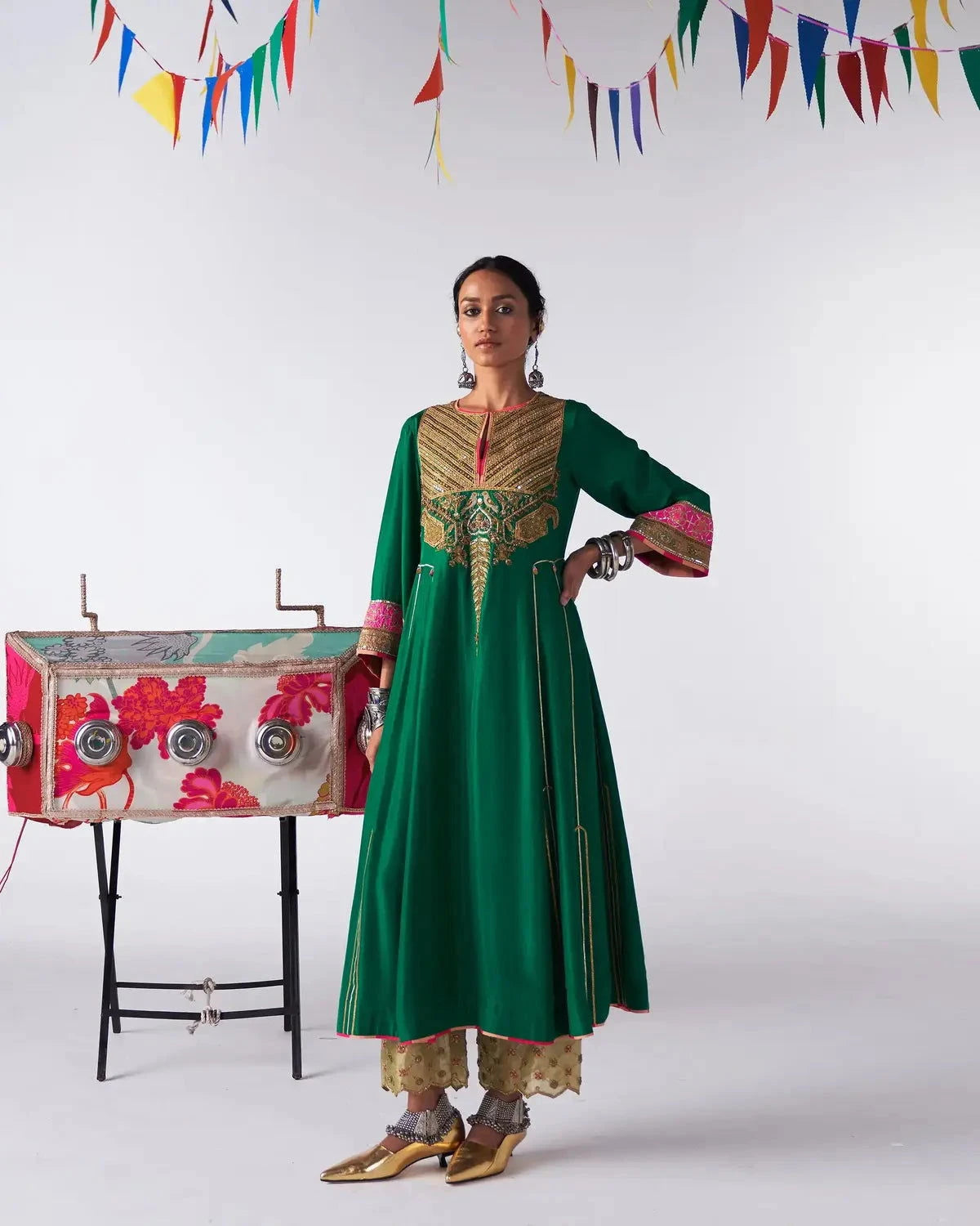 Bottle Green Side Kali Kurta Set - Pallodstore