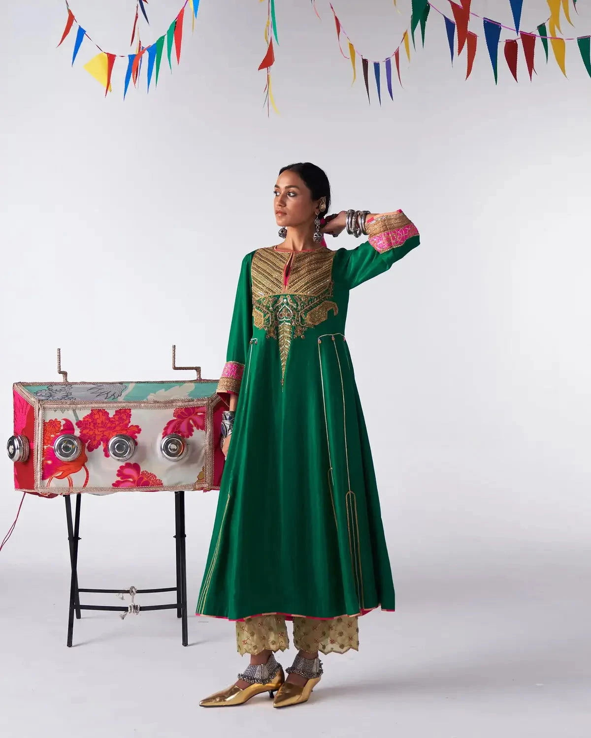 Bottle Green Side Kali Kurta Set - Pallodstore