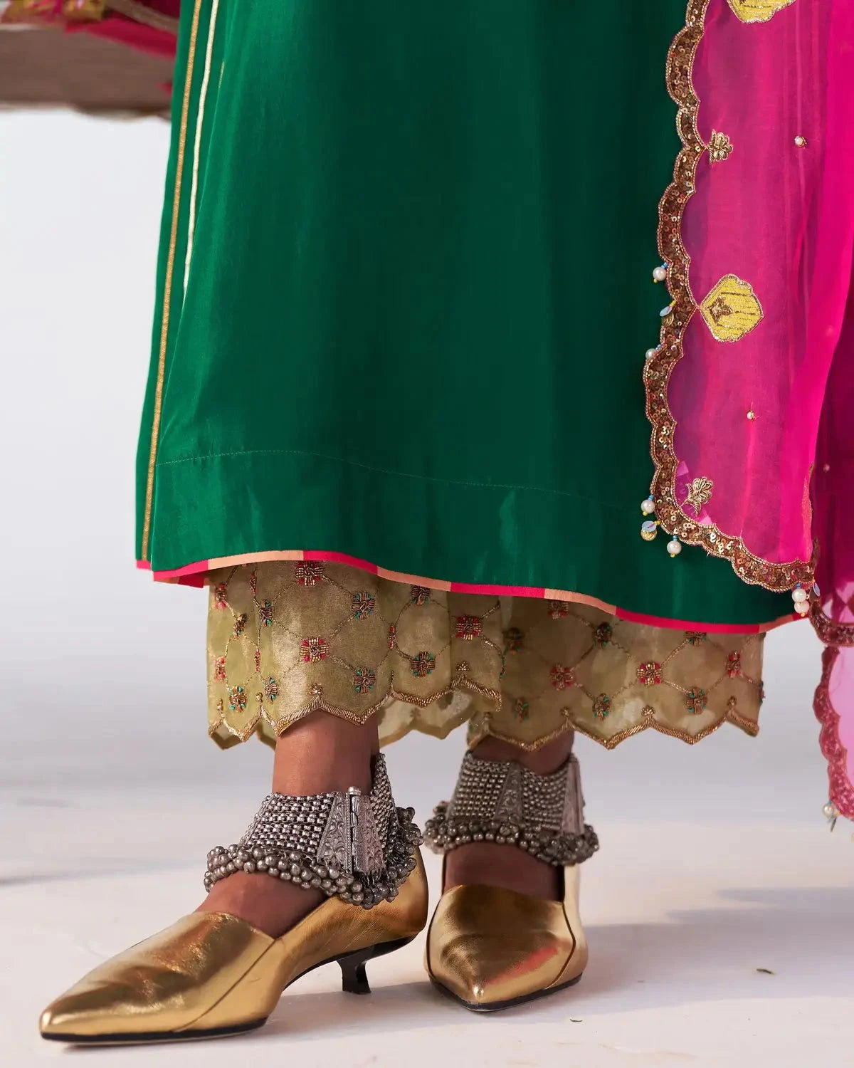 Bottle Green Side Kali Kurta Set - Pallodstore