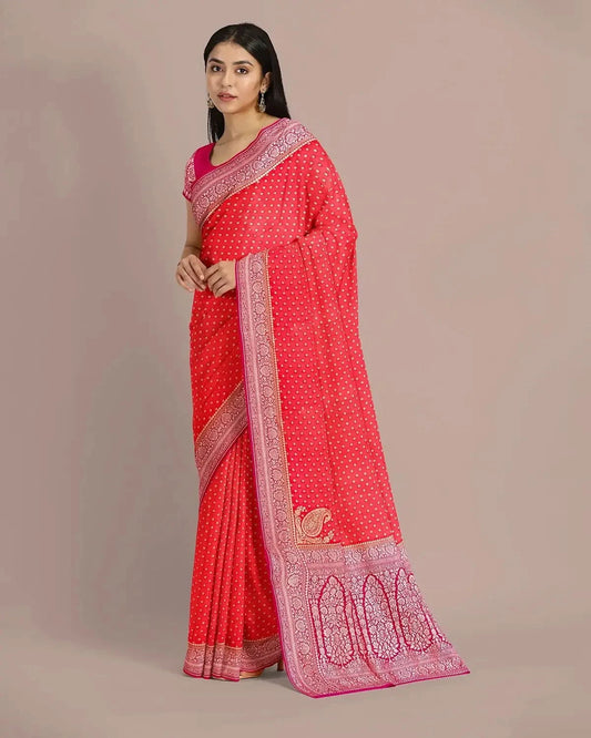 Bright Orange Banarasi Georgette Saree - Pallodstore