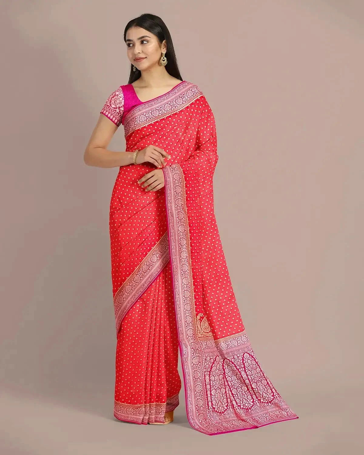 Bright Orange Banarasi Georgette Saree - Pallodstore