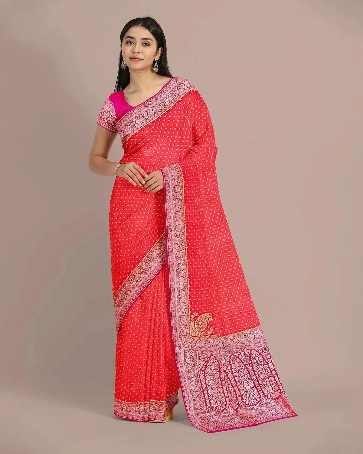 Bright Orange Banarasi Georgette Saree - Pallodstore