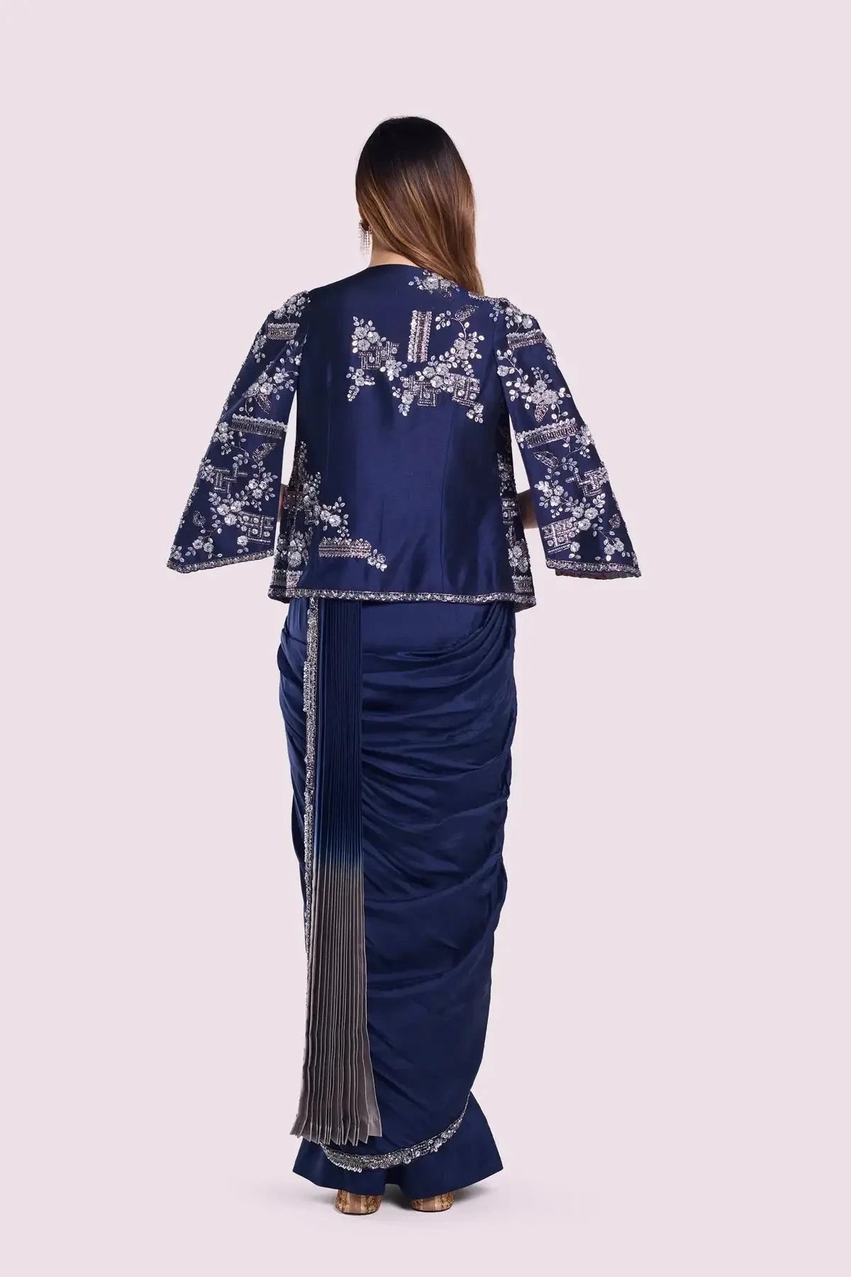 Cape Sleeve Silk Drape Saree - Pallodstore