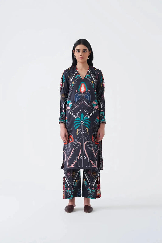 Carbon Gray Coba Kurta Pant Set - Pallodstore