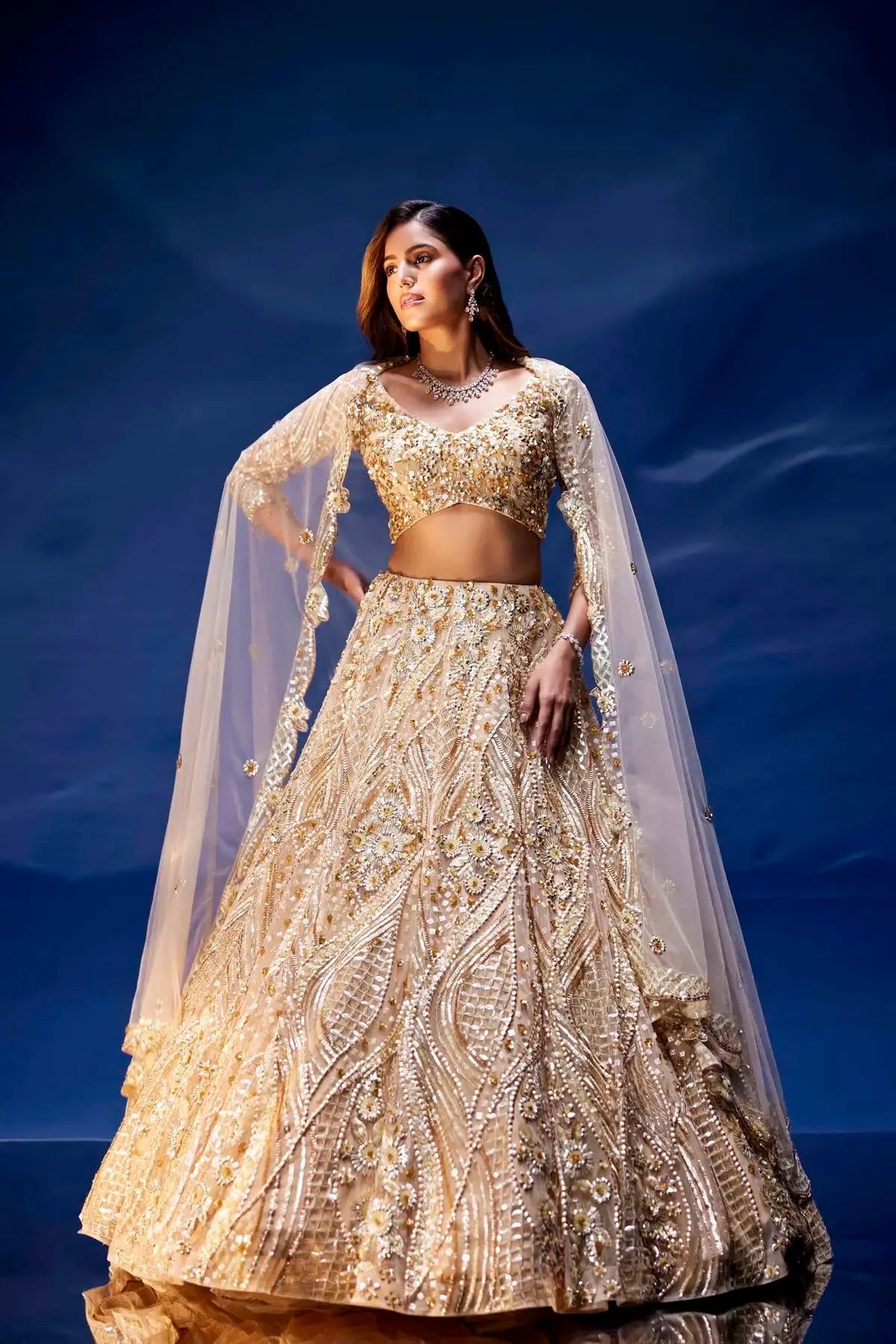 Champagne Gold Christa Lehenga - Pallodstore