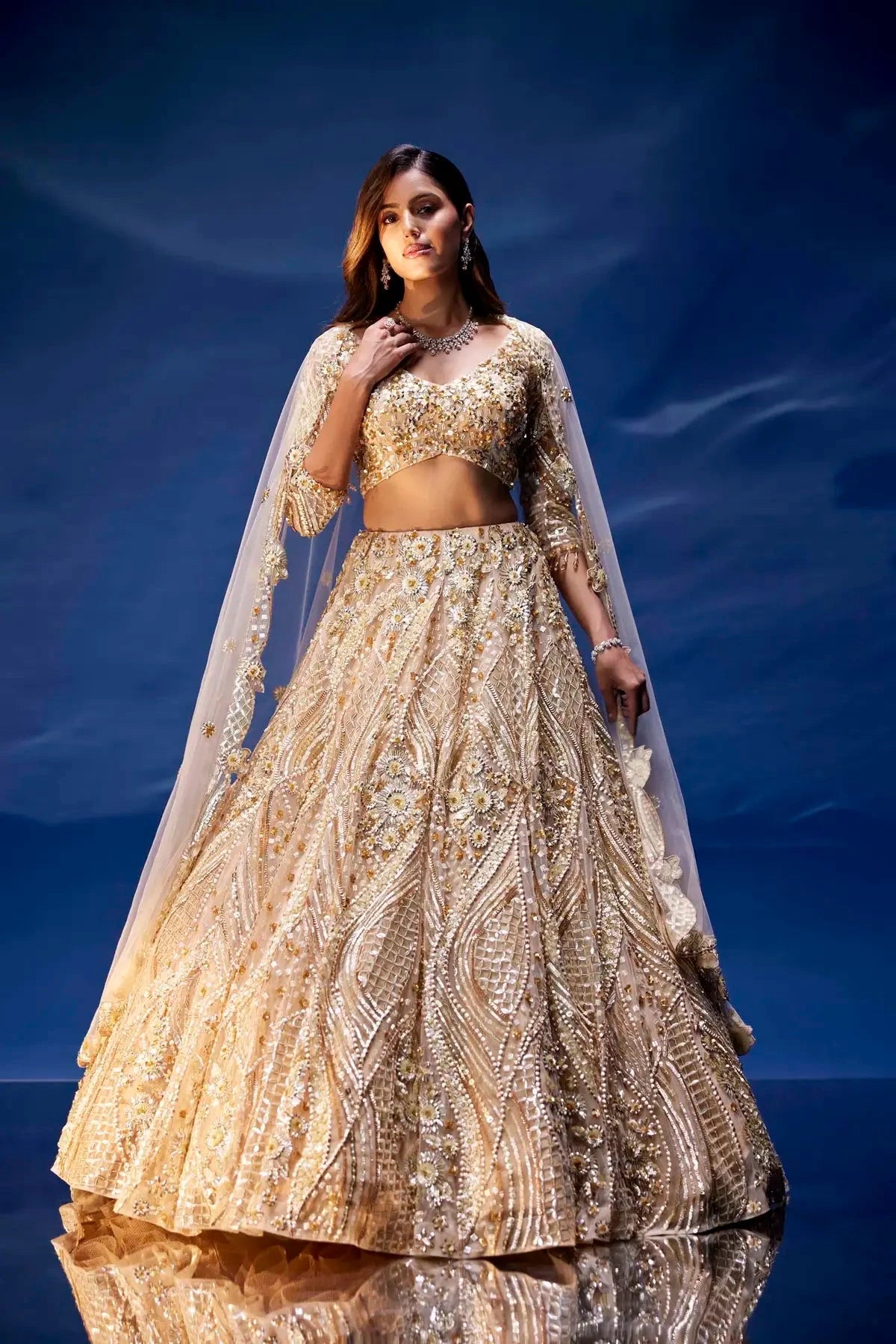 Champagne Gold Christa Lehenga - Pallodstore
