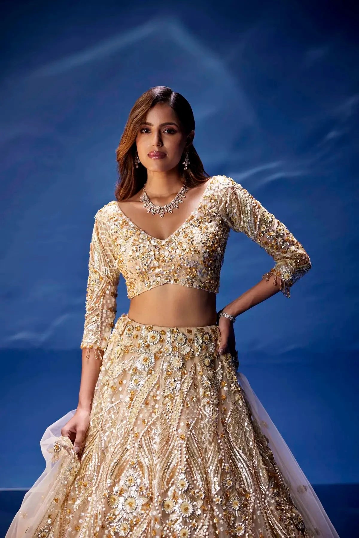 Champagne Gold Christa Lehenga - Pallodstore