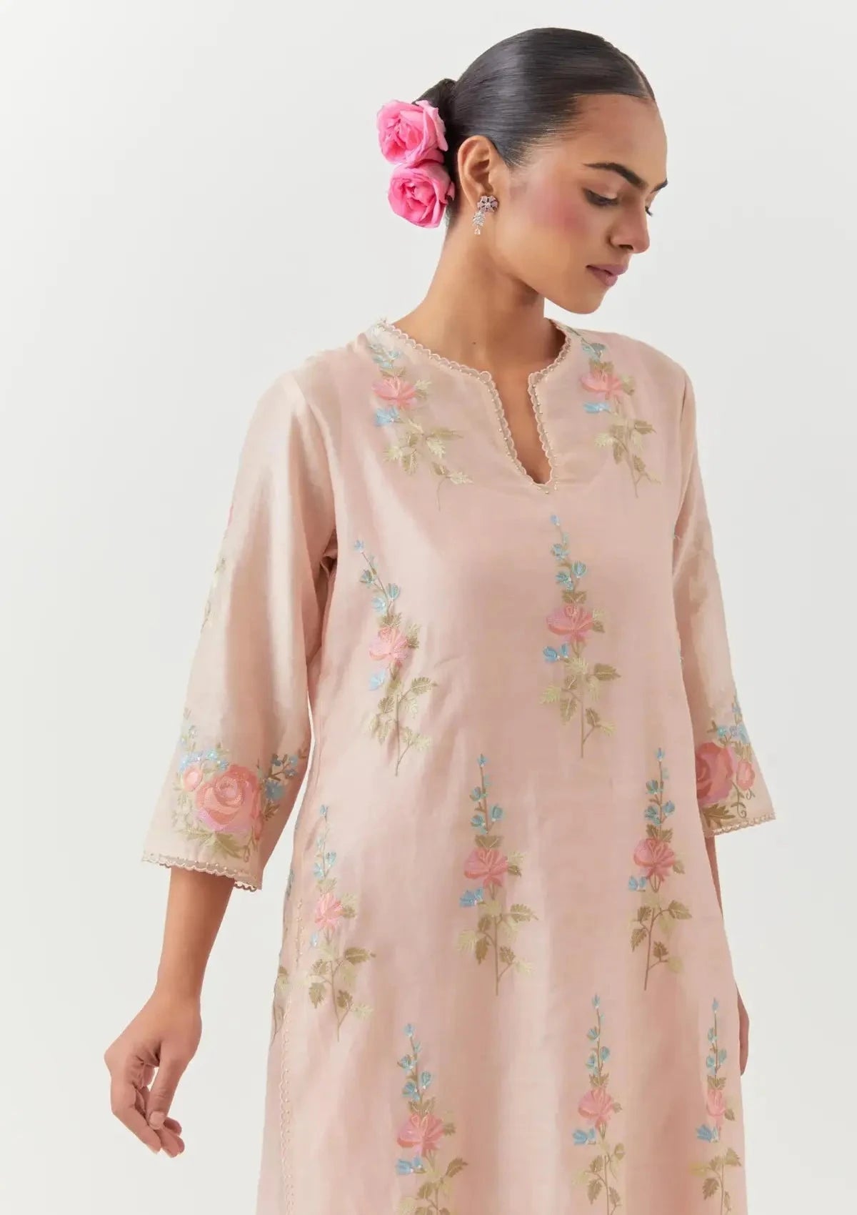 Chanderi Silk Straight Pink Kurta Set - Pallodstore
