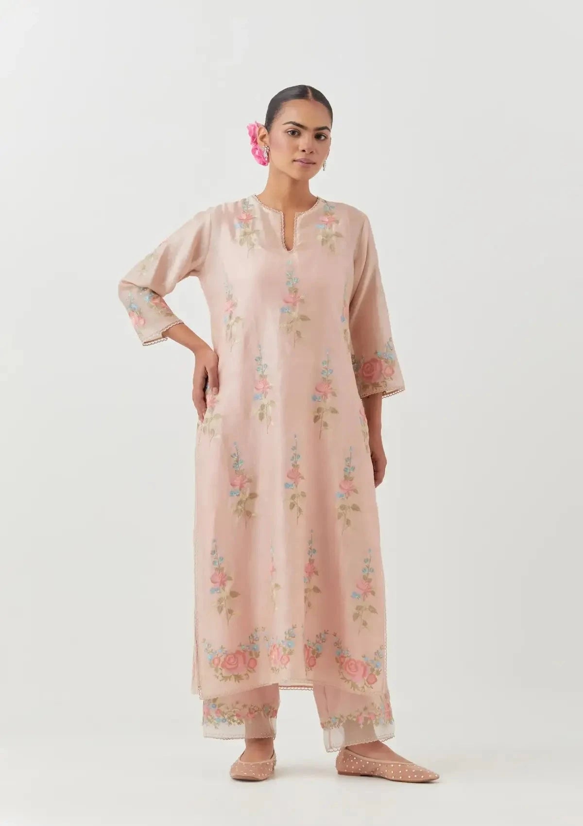 Chanderi Silk Straight Pink Kurta Set - Pallodstore