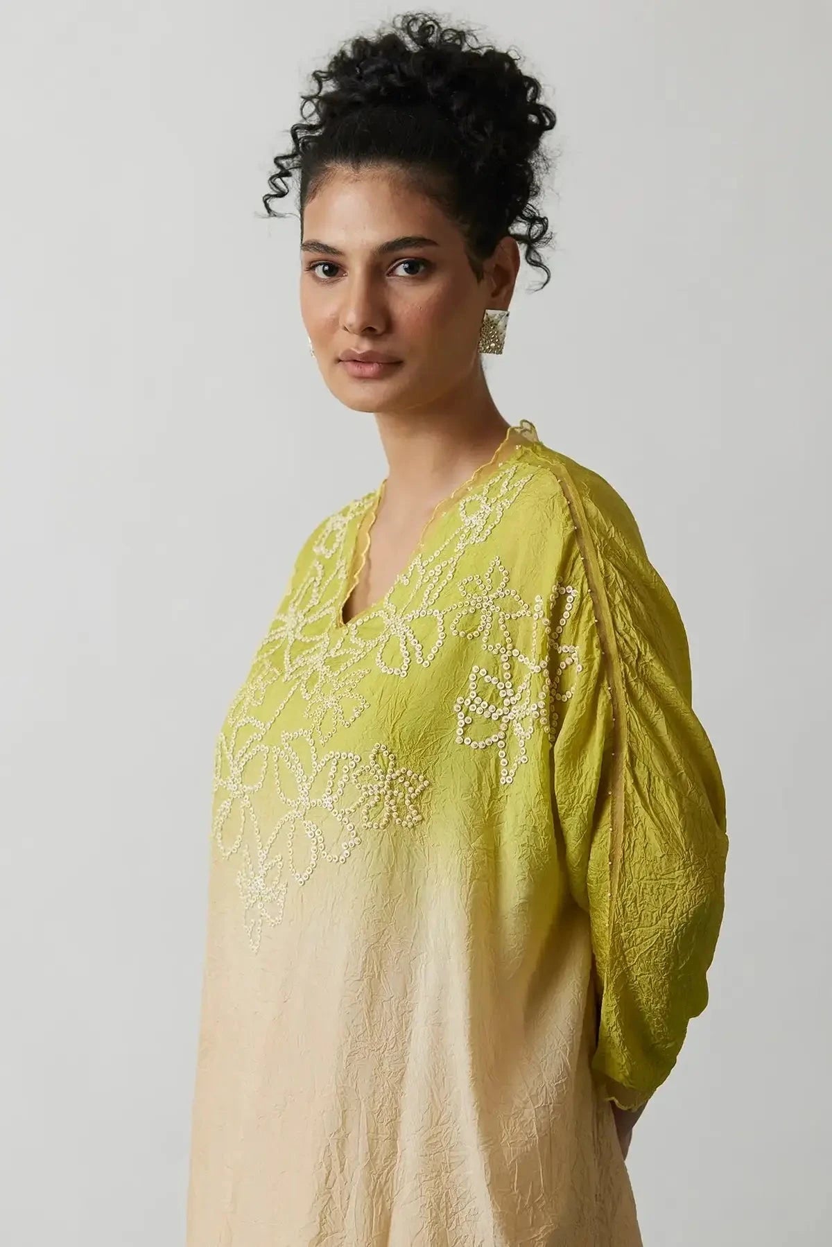 Citrus Yellow Ombre Viscose Silk Embroidered Kurta Set - Pallodstore