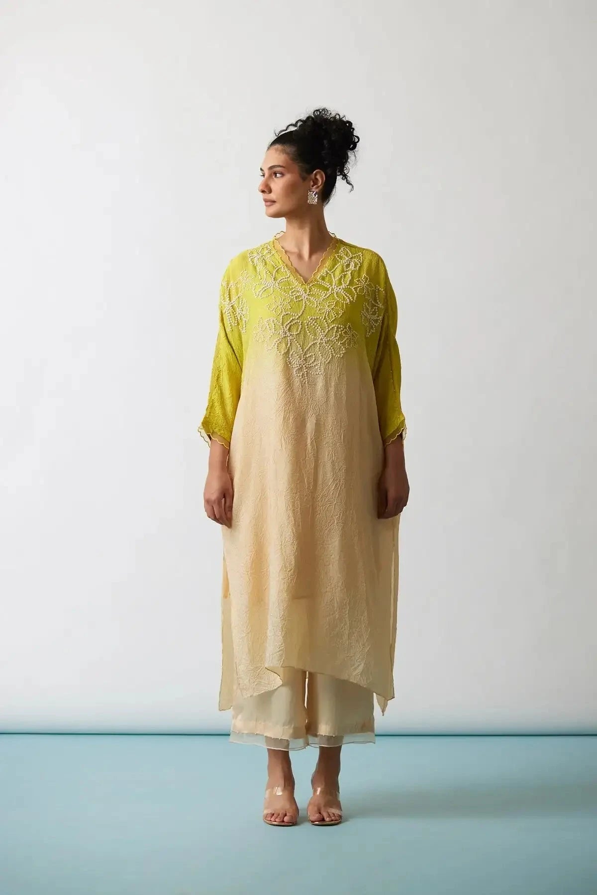 Citrus Yellow Ombre Viscose Silk Embroidered Kurta Set - Pallodstore