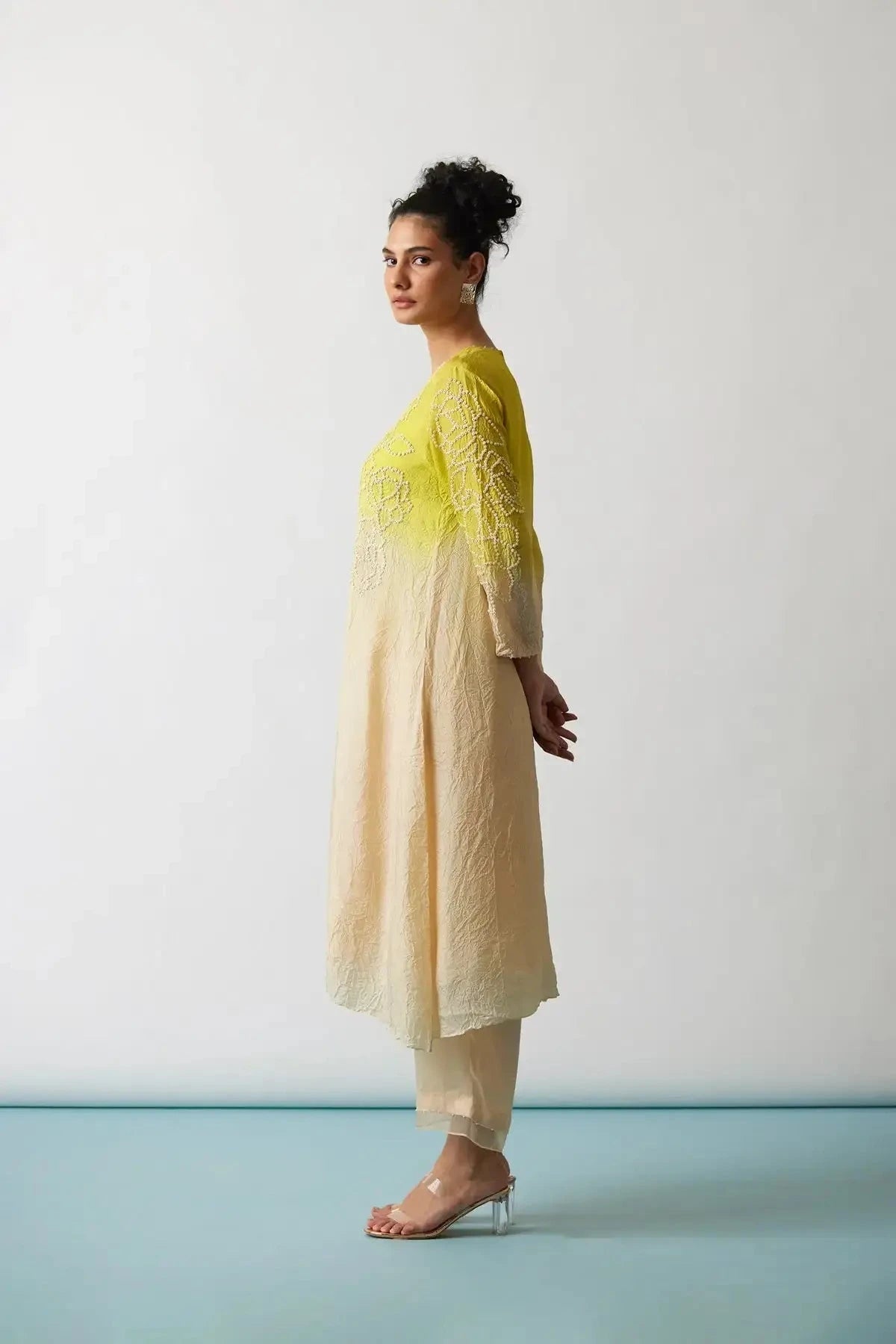 Citrus Yellow Ombre Viscose Silk Embroidered Kurta Set - Pallodstore