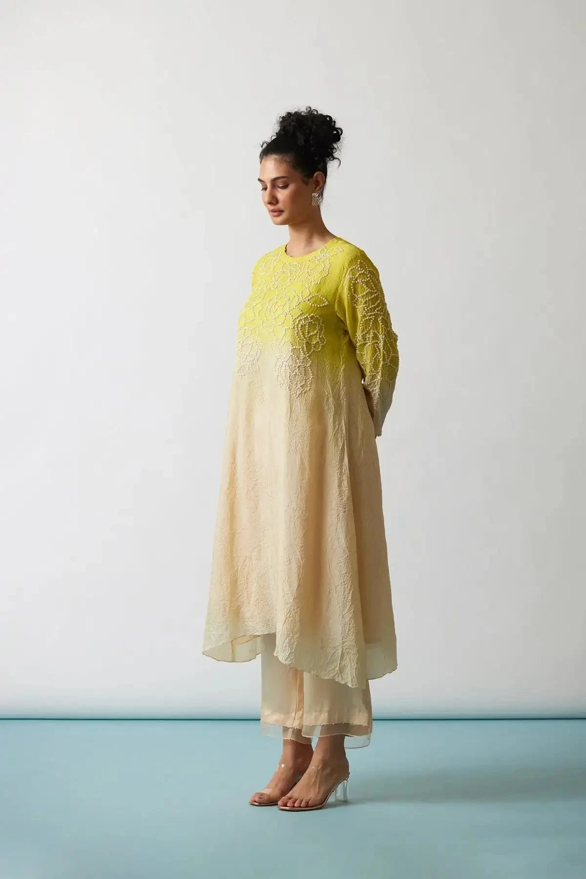Citrus Yellow Ombre Viscose Silk Embroidered Kurta Set - Pallodstore