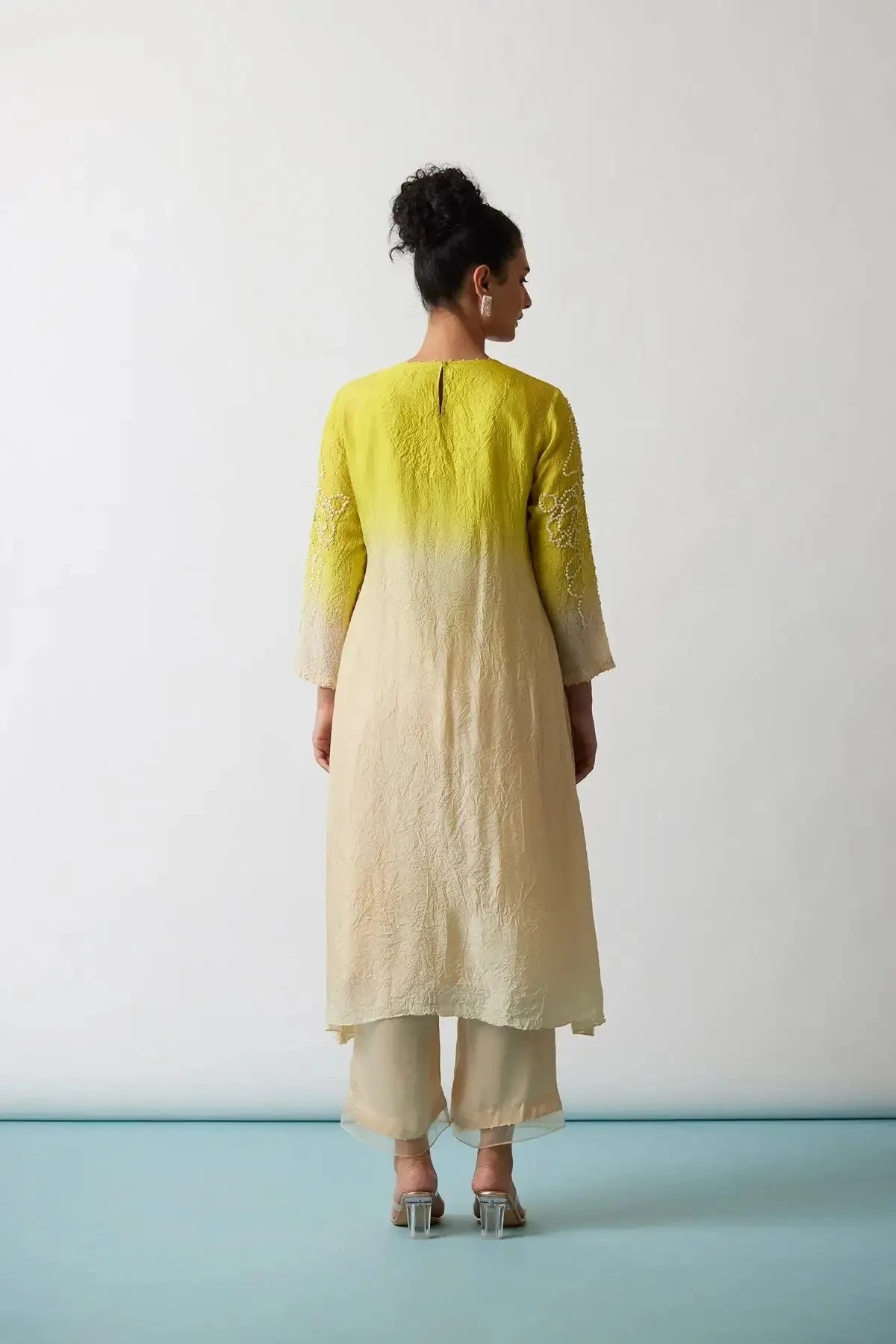Citrus Yellow Ombre Viscose Silk Embroidered Kurta Set - Pallodstore