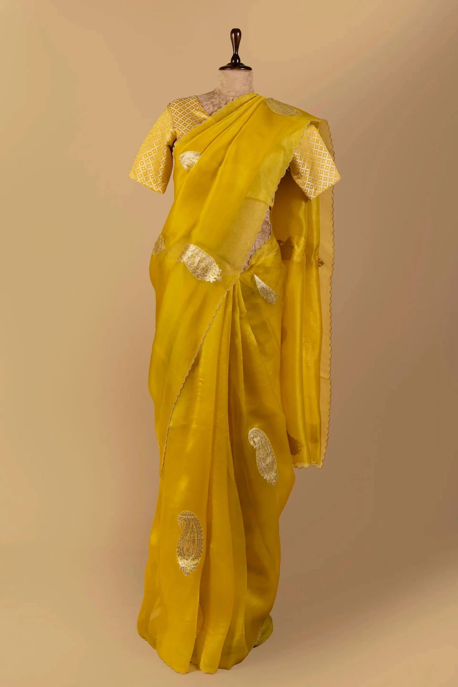 Classic Yellow Organza Saree - Pallodstore