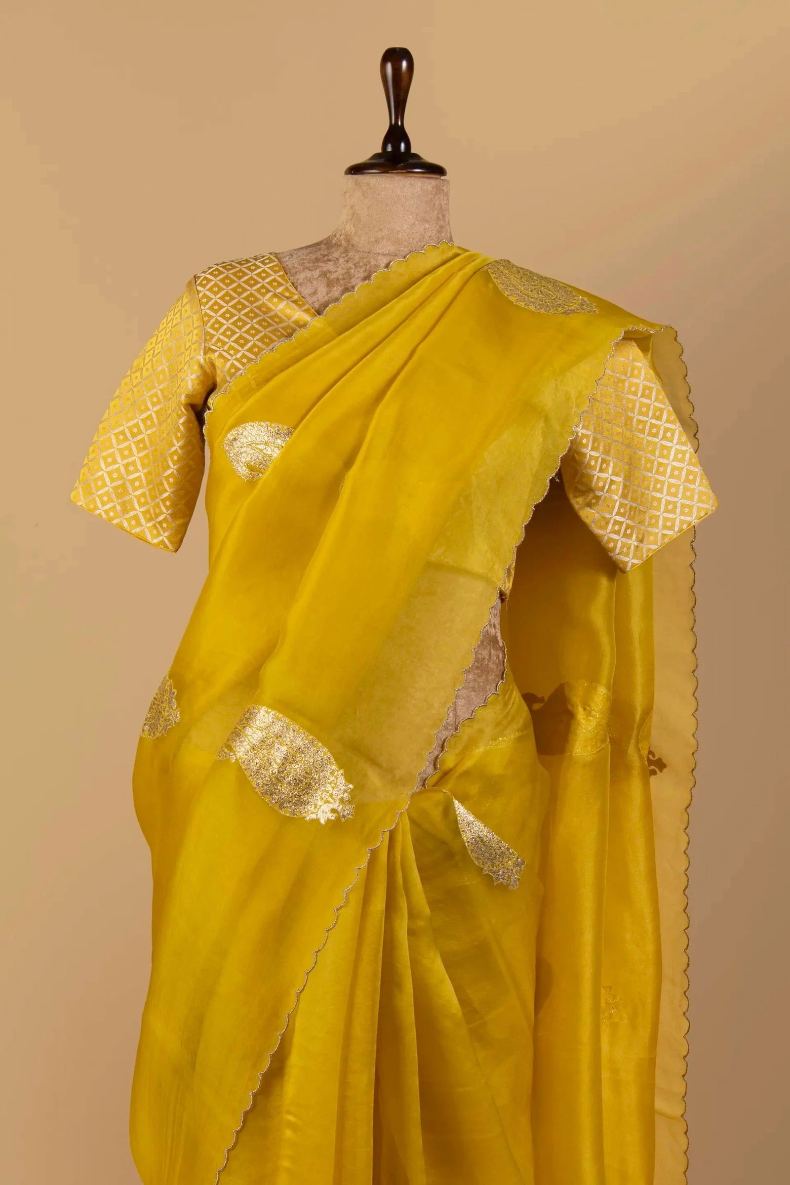 Classic Yellow Organza Saree - Pallodstore