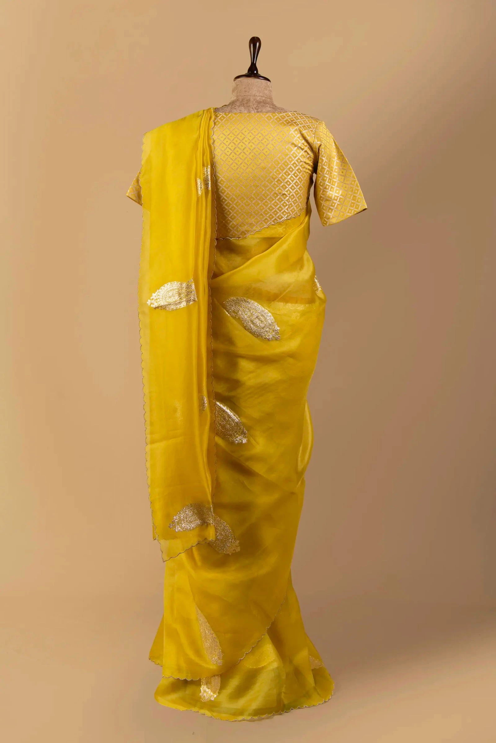 Classic Yellow Organza Saree - Pallodstore