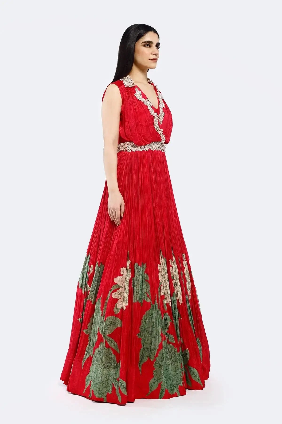 Collar Floral Gown - Pallodstore