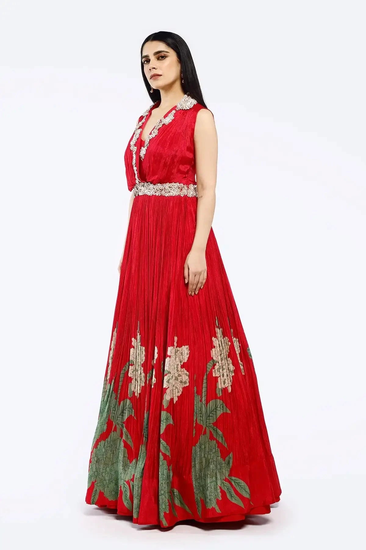 Collar Floral Gown - Pallodstore