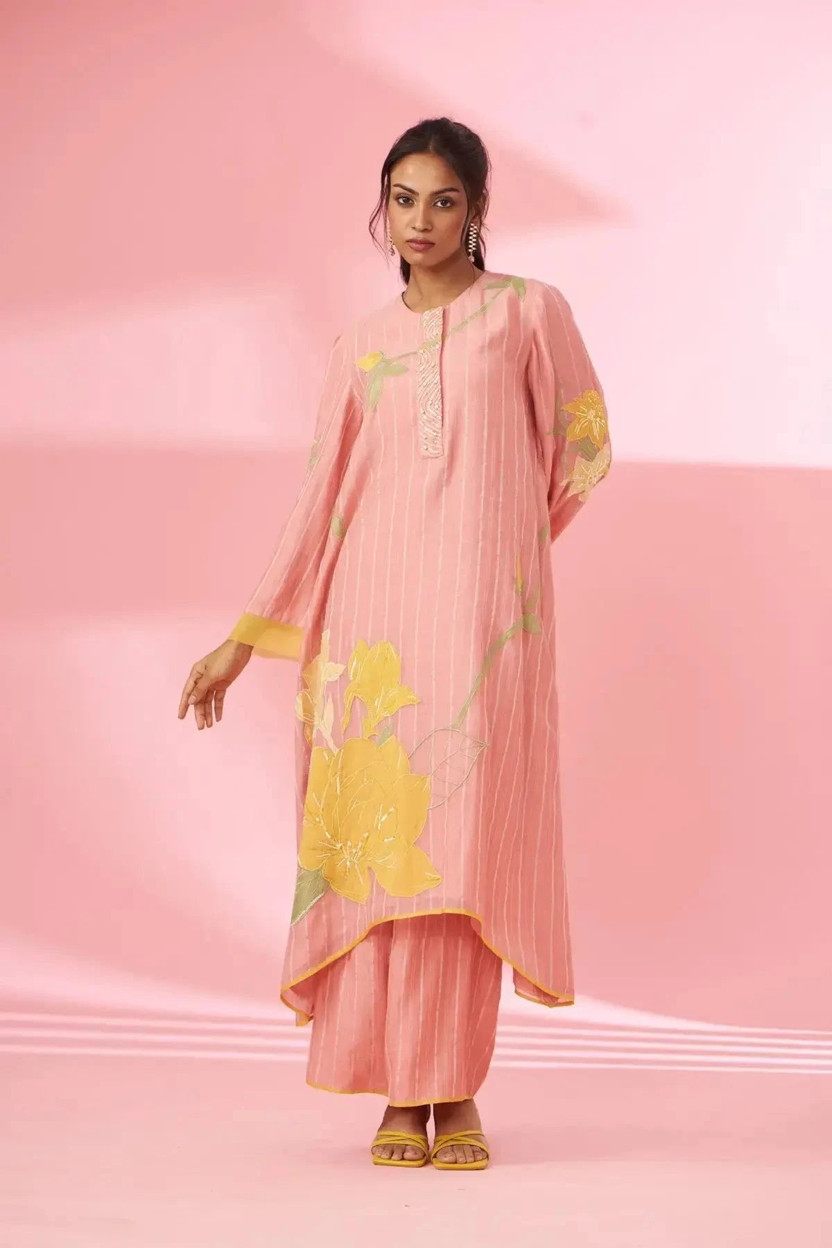 Colorful floral applique work and hand embroidered suit set - Pallodstore
