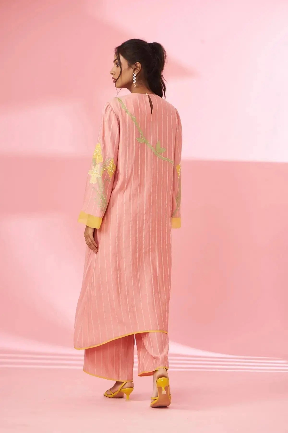 Colorful floral applique work and hand embroidered suit set - Pallodstore