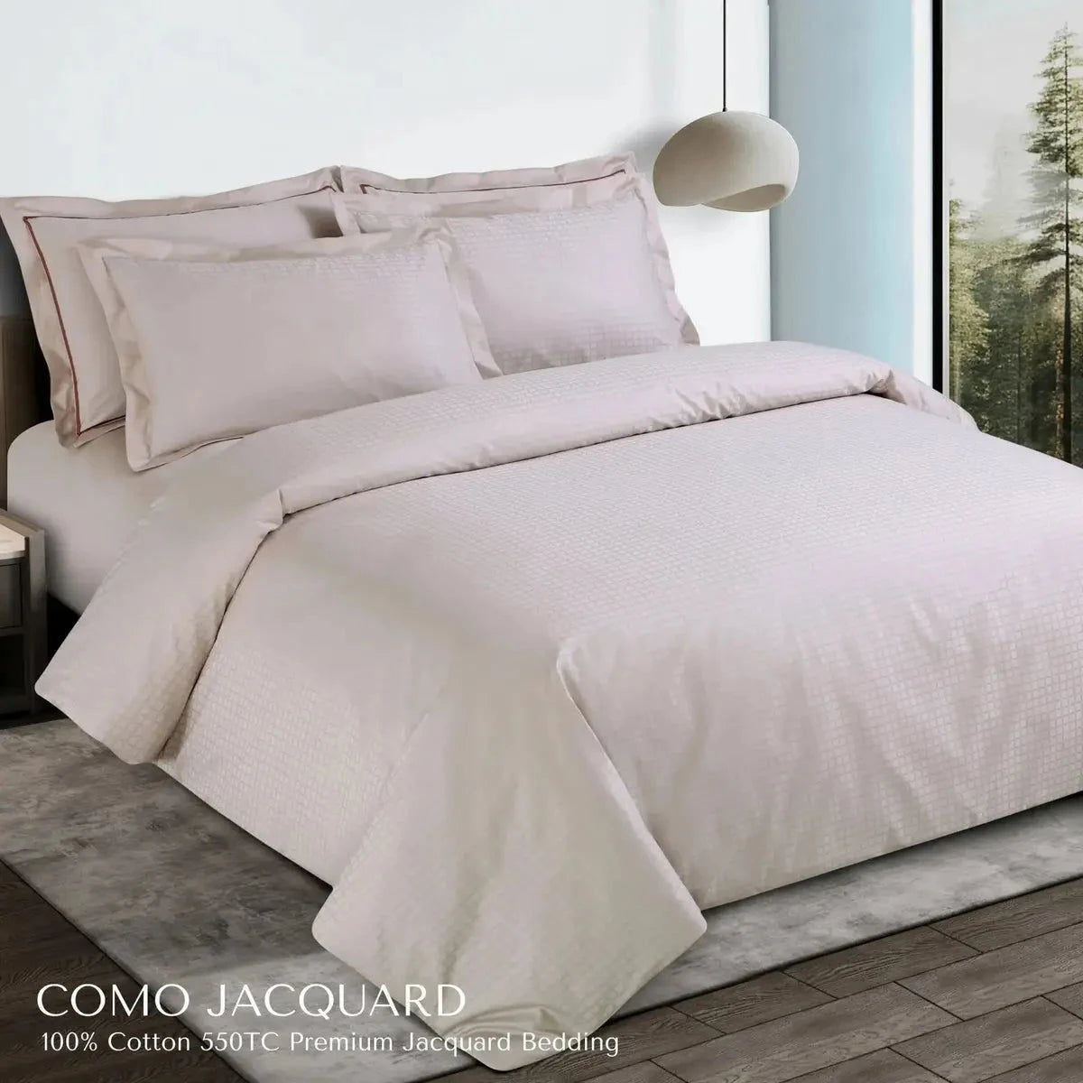 Como Premium Jacquard Checkered Almond Beige Color King Size Bedsheet Set - Pallodstore