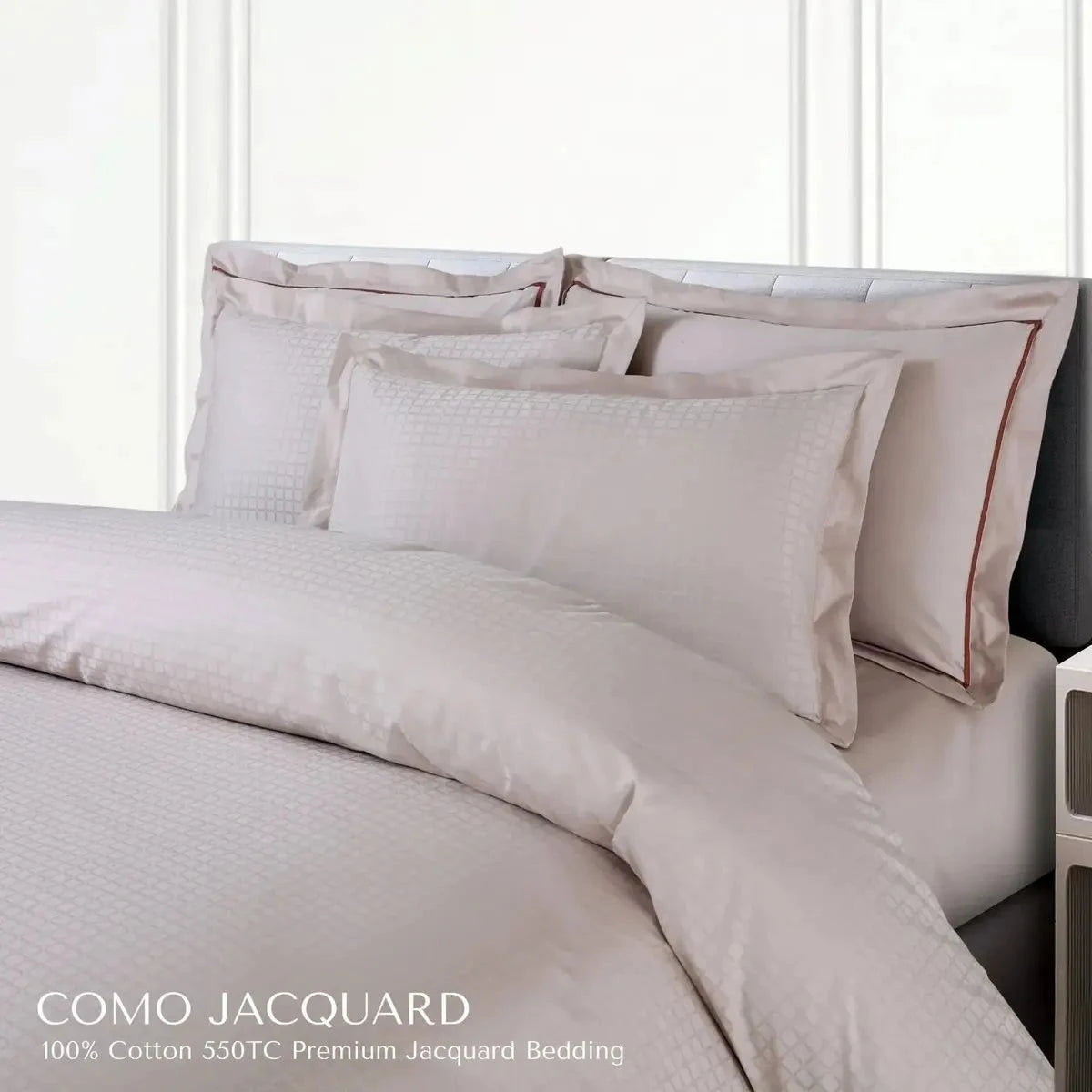 Como Premium Jacquard Checkered Almond Beige Color King Size Bedsheet Set - Pallodstore