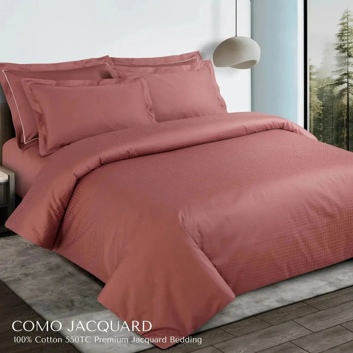 Como Premium Jacquard Checkered Cedar Color King Size Bedsheet Set - Pallodstore