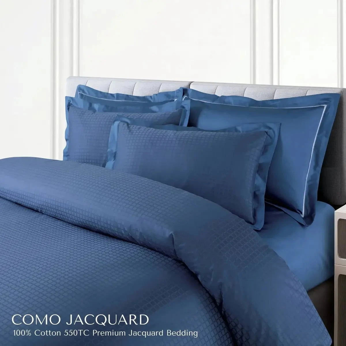 Como Premium Jacquard Checkered Majolica Blue Color King Size Bedsheet Set - Pallodstore