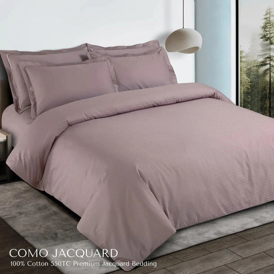 Como Premium Jacquard Checkered Mauve Color King Size Bedsheet Set - Pallodstore