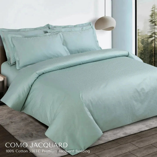 Como Premium Jacquard Checkered Mint Green Color King Size Bedsheet Set - Pallodstore