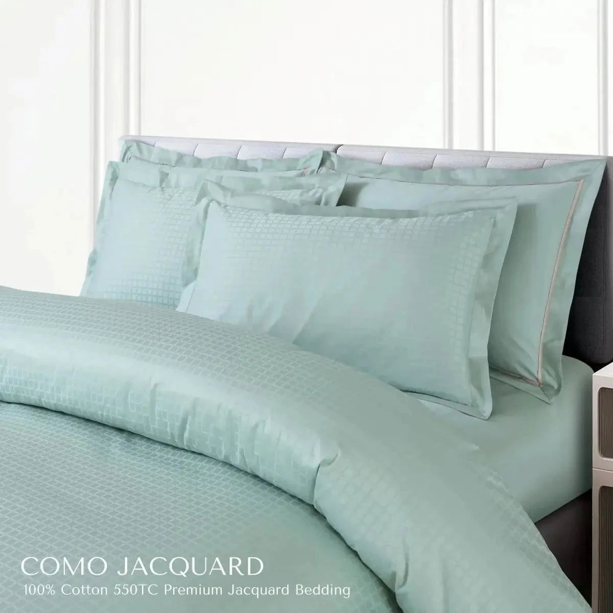 Como Premium Jacquard Checkered Mint Green Color King Size Bedsheet Set - Pallodstore