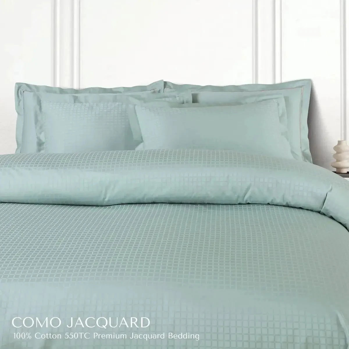 Como Premium Jacquard Checkered Mint Green Color King Size Bedsheet Set - Pallodstore