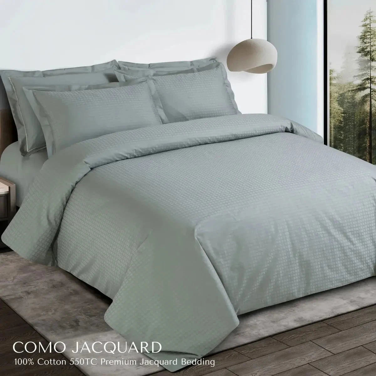 Como Premium Jacquard Checkered Olive Green Color King Size Bedsheet Set - Pallodstore